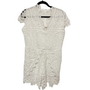 Saylor White Lace Romper Size MEdiumEyelet Crochet Scalloped Bridal